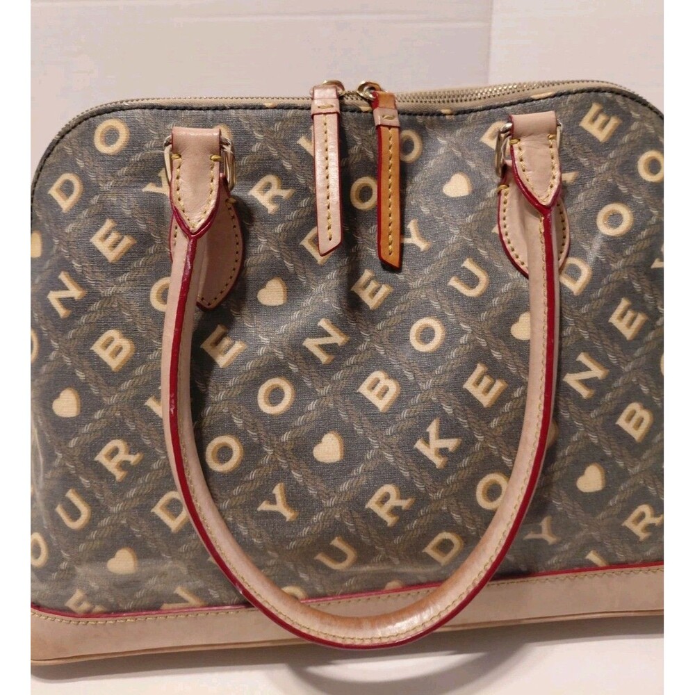 Vintage Dooney & Bourke Bag Crossword Vachetta Leather Coated Canvas Satchel - Picture 7 of 11